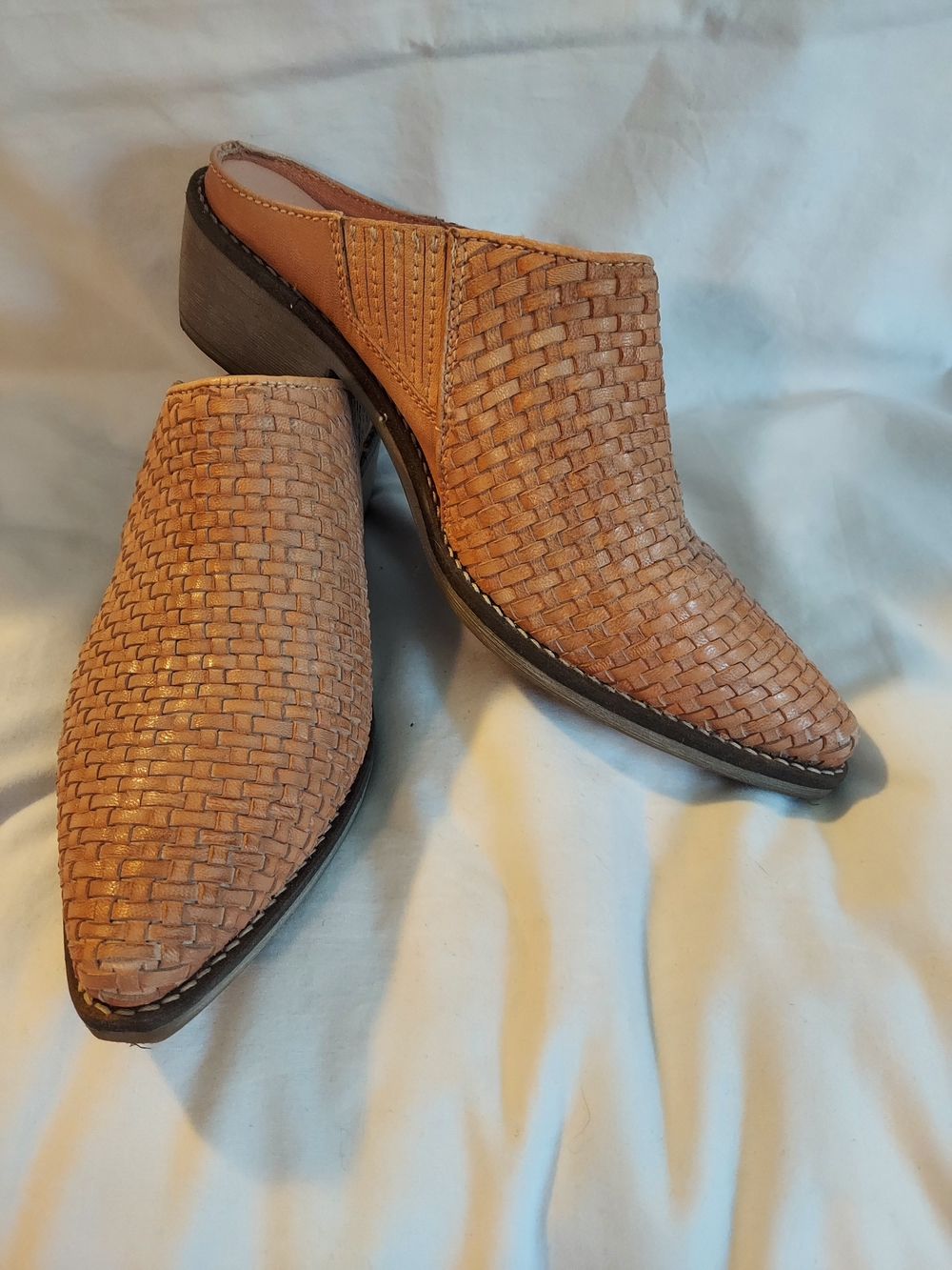 Roan by Bed Stu Vita Woven Leather Mules Pointed Toe Pecan Tan 8.5 - Picture 8 of 8